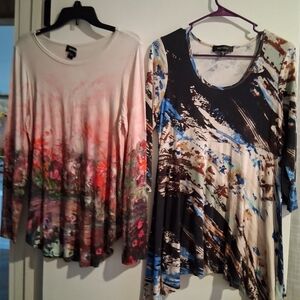 Karen Kane Abstract Brushstroke Swing Tunic - Black, Blue, Cream